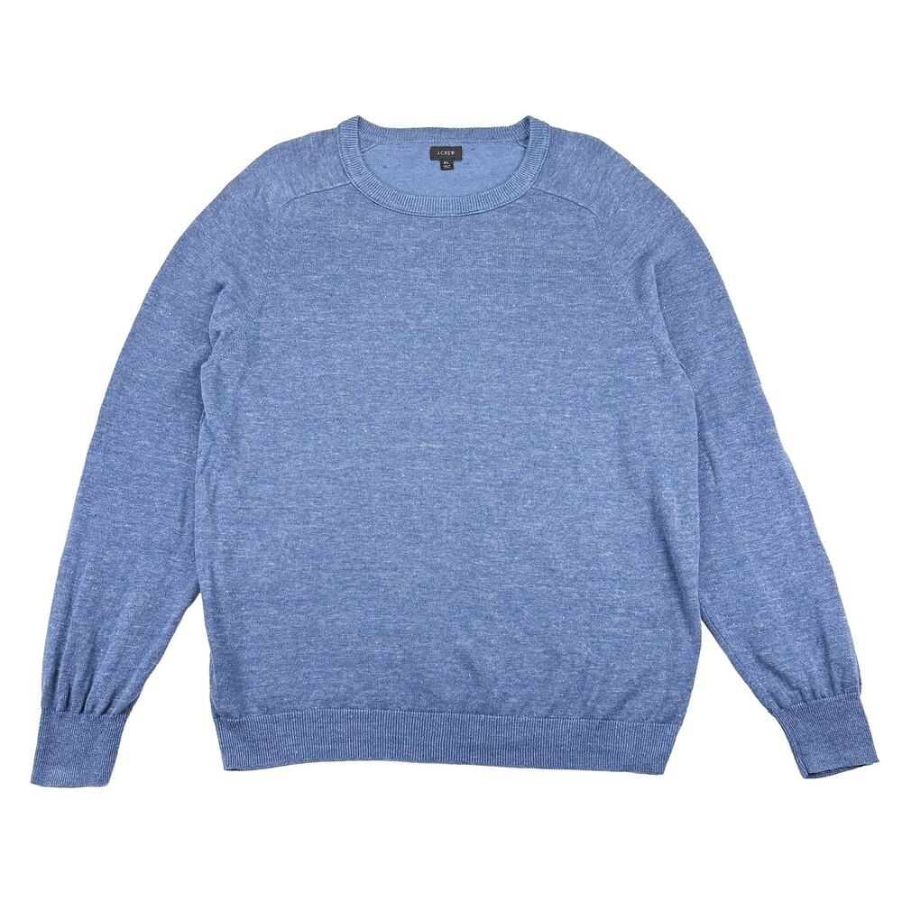 J Crew Linen Cotton Crewneck Sweater XL Blue Lightweight Coastal Preppy